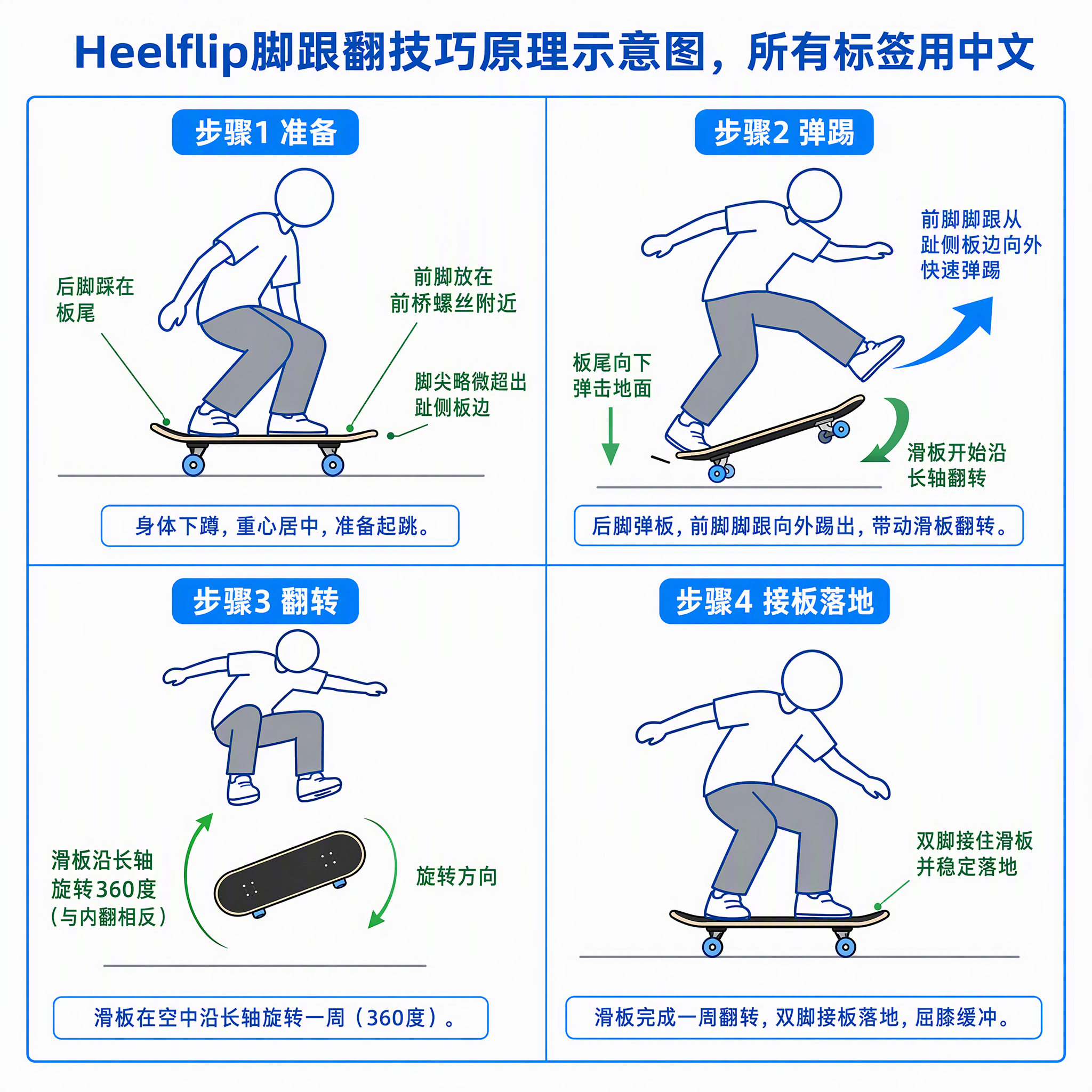Heelflip脚跟翻技巧原理